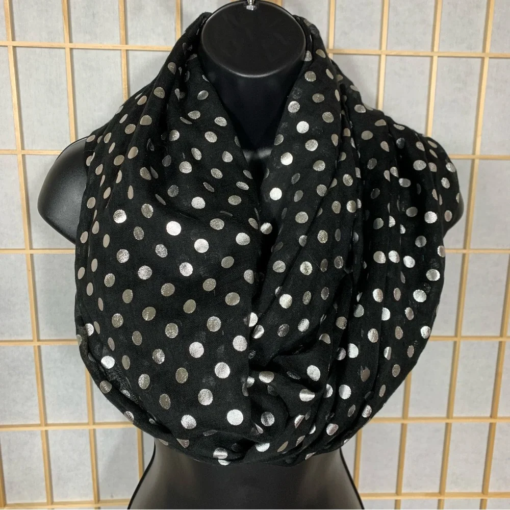 Silver Metallic Polka Dot Infinity Scarf